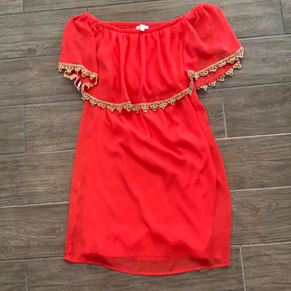 Red off shoulder dress